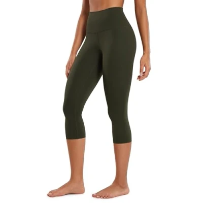 Abbildung von CRZ Yoga Butterluxe Damen High Waist 3/4 Leggings Capri Blickdicht Sport Fitness Sommer Sporthose 48cm Olivgrun 40