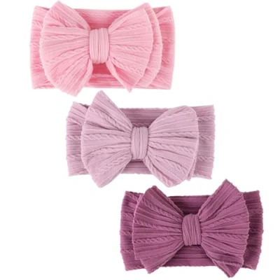 Abbildung von DRESHOW Stirnband Baby Mädchen Dehnbare Nylon Stirnbänder Handgefertigte Schleife Haarband for Neugeborene Kleinkinder Kinder 3 Stück