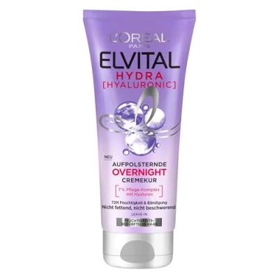 Abbildung von L&#039;Oréal Paris Elvital Hydra Hyaluronic feuchtigkeitsspendende Haarmaske für glänzendes Haar, Leave In einen Feuchtigkeitsboost &amp; Schutz über Nacht, langanhaltende Feuchtigkeit und Pflege, 200ml