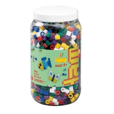 Abbildung von Hama Perlen 8540 Bügelperlen Dose mit ca. 1.400 Maxi Bastelperlen Durchmesser 10 mm im Volltonmix 1, kreativer Bastelspaß für Groß und Klein