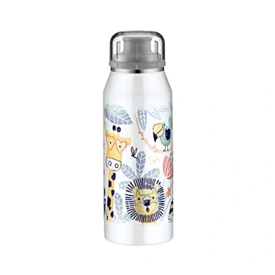 Abbildung von alfi KIDS ISO BOTTLE 350ml, crazy jungle, Isoliertrinkflasche Kinder aus Edelstahl, absolut dicht mit Drehverschluss, hält 12 Std. heiß, 24 kalt, für Kohlensäure, ohne Fingerabdrücke, BPA frei