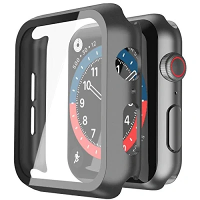 Abbildung von Misxi Schwarz Hard Hülle mit Glas Displayschutz Kompatibel Apple Watch Series 6 / SE/Serie 5 4 44mm, 2 Stück
