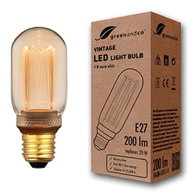 Abbildung von greenandco Vintage Design LED Birne zur Stimmungsbeleuchtung E27 T45 gold 4W 200lm 1800K extra warmweiß 320 230V flimmerfrei nicht dimmbar Edison Glühbirne