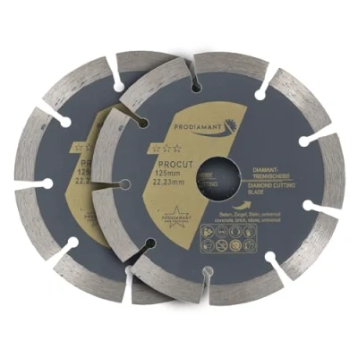 Abbildung von PRODIAMANT Diamanttrennscheiben Set 2x 125mm universal Trennscheibe für Stein, Beton, Granit, Mauerwerk, Ziegel Zubehör Winkelschleifer