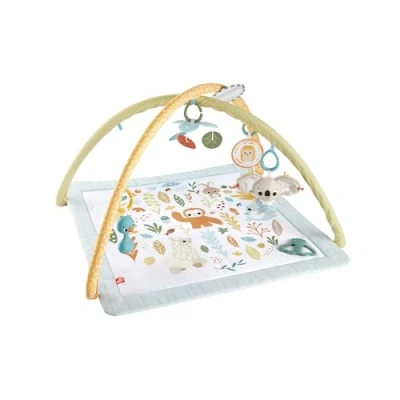 Abbildung von Fisher Price Simply Senses Sensorische Erlebnisdecke mit Plüsch Koala, Spiegel, Rassel, Beißring und knisterndes Spielzeug, maschinenwaschbare Spielmatte, für Neugeborenen, HRB15