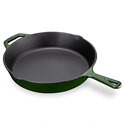 Abbildung von Navaris Grillpfanne Bratpfanne Pfanne aus Gusseisen 30cm Gusspfanne Steakpfanne Gusseisenpfanne Bräter für Steak Fleisch Gemüse emailliert