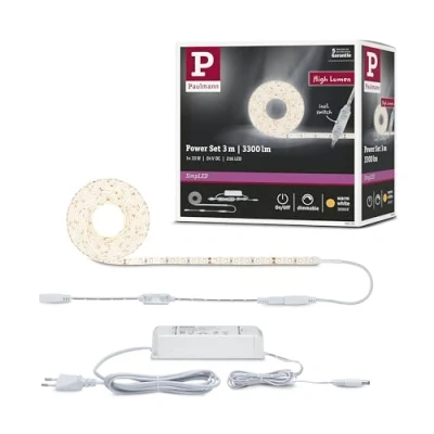 Abbildung von Paulmann 78956 LED Stripe SimpLED Power 3m mit Schnurdimmer 1100lm/m incl. 1x33 Watt IP44 dimmbar Lichtband Weiß Lichtstreifen Kunststoff 3000 K
