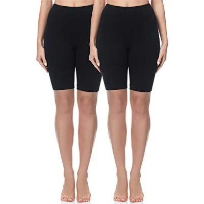 Abbildung von Merry Style Damen Sport Leggings kurz Sportleggings Radlerhose Sporthose aus Baumwolle 2 Pack MS10 200 (Schwarz/Schwarz(2Pack), M)