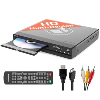 Abbildung von Region Free DVD Player HDMI für Fernseher Mini TV CD Spieler mit Kabel, RCA &amp; Fernsteuerung Inklusive OAKCASTLE DVD100