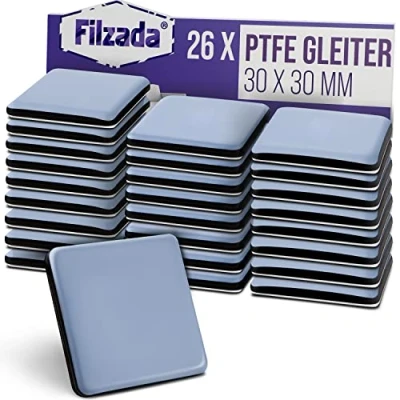 Abbildung von Filzada® 26x Teflongleiter Selbstklebend 30 x mm (eckig) Profi Möbelgleiter/Teppichgleiter PTFE (Teflon)
