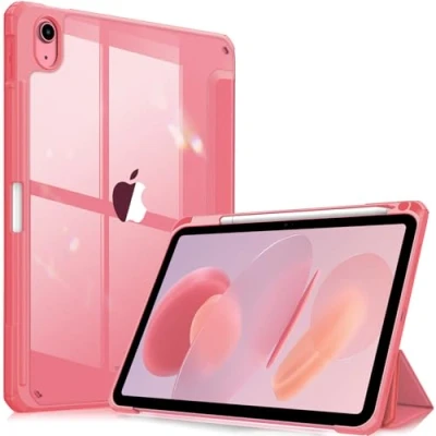 Abbildung von Fintie Hybrid Hülle für iPad 10. Generation 2022 (10.9 Zoll) mit Stifthalter Stoßfeste Schutzhülle transparenter Hartschale auf der Rückseite, Pink
