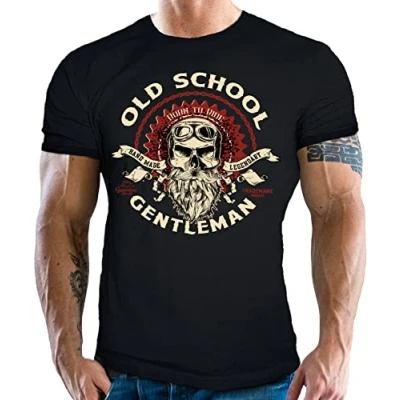 Abbildung von Gasoline Bandit Biker Racer Motorrad Herren T Shirt: Old School Gentleman