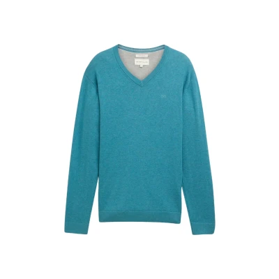 Abbildung von TOM TAILOR Herren Strickpullover mit V Ausschnitt, 36299 Bright Teal Melange, L