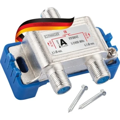 Abbildung von SCHWAIGER 9482 SAT Verteiler 2 Fach digital BK Wege Kabel Führung Splitter 5 2400 MHz zweifach Satelliten TV DVB S2 Fernsehen