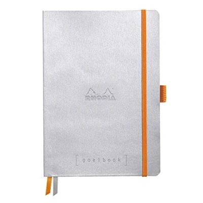 Abbildung von Rhodia 117761C Notizheft Goalbook (DIN A5, 14,8 x 21 cm, kariert, praktisch und trendige, mit weichem Deckel, 90g, elfenbeinfarbigem Papier, 120 Blatt, Gummizug, Lesezeichen) 1 Stück, Silber