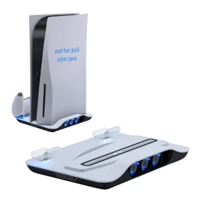 Abbildung von Mcbazel Vertikale PS5 Kühlungs Ladestation, Multifunktionale LED Kühlung, Stand mit Dual Controller Schnellladestation, USB, für Playstation 5 Konsole wieß(Nicht Slim)