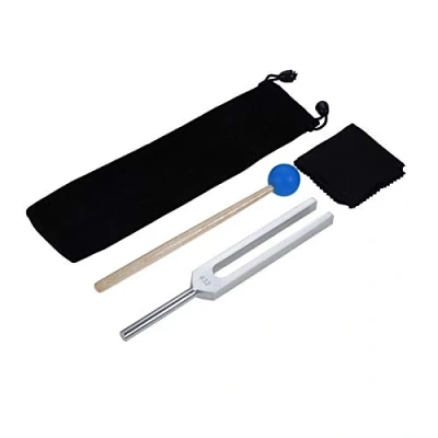 Abbildung von DRELD 432Hz Stimmgabel Aluminiumlegierung Metall Standard mit Silikonhammer und Samtbeutel medizinische für DNA Heilung Klangtherapie Health Tool Set