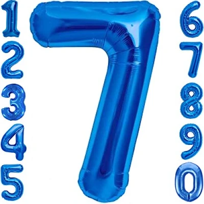 Abbildung von Luftballon 7. Geburtstag Zahl 7 Blau XXL Riesen Folienballon 100cm Geburtstagsdeko Jungen Ballon Deko zum Geburtstag. Fliegt mit Helium.