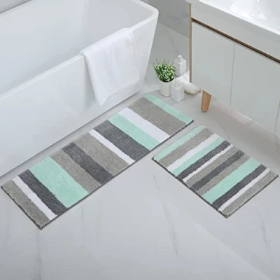 Abbildung von Homaxy rutschfest Badematten Set 2 teilig Mikrofaser Saugfähige Badteppich Weich Hochflor Badvorleger 40 x 60 cm + 120 cm, Grün/Grau