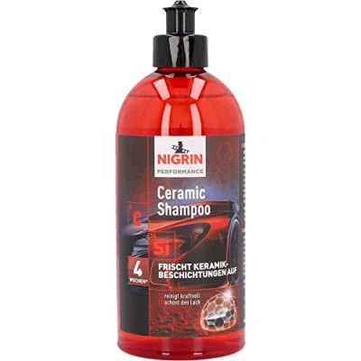 Abbildung von NIGRIN Performance Ceramic Shampoo für Autowäsche, intensive Schmutzlösewirkung, mit Abperleffekt, Schutz vor Neuverschmutzung, 500 ml, rot
