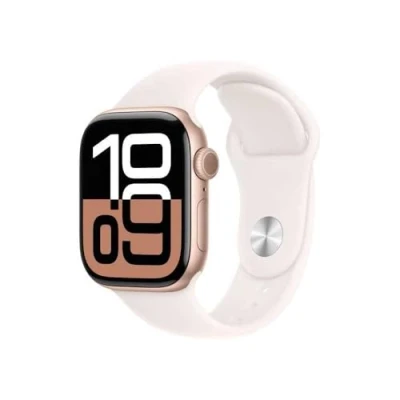 Abbildung von Apple Watch Series 10 4G 42mm Gold (Rosa Gummi Armband M/L)