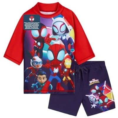 Abbildung von Get Trend Marvel Spidey Schwimmanzug Kinder Badeanzug mit Badehose Jungen und Schwimmshirt Strand Urlaub Schwimmen (7 8 Jahre, Marineblau Spidey)