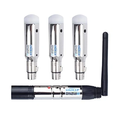 Abbildung von CHINLY DMX512 2,4G ISM 1 Sender und 3 Kabellose Empfänger Eingebauter Akku Wiederaufladbar für LED DJ Bühnen Bar Partylichter