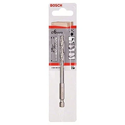 Abbildung von Bosch Professional Holzspiralbohrer mit 1/4 Sechskantschaft HSS (6 mm) Durchmesser: 6/Gesamtlänge in mm: 106