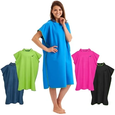 Abbildung von Fit Flip Surf Poncho Mikrofaser Umkleidehilfe Strand Badeponcho für Erwachsene Handtuch schnelltrocknend Strandponcho Surfer Surfponchos Ultraleicht (Größe L, Blau/Grün)