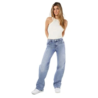 Abbildung von Noisy may Damen Wide Leg Jeans Normal Waist Straight Denim Stretch Hose Stoned Design NMYOLANDA