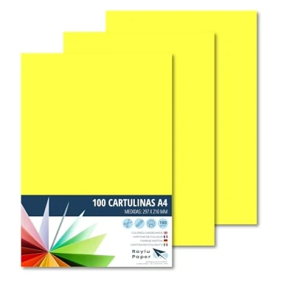 Abbildung von RAYLU PAPER Tonpapier A4, 100 Stück Kartonpapier 180g/m², 210 x 297 mm, professionelle farbige Kartons für Büro, Kopierpapier, Buntes Papier zum Basteln (Zitronengelb)