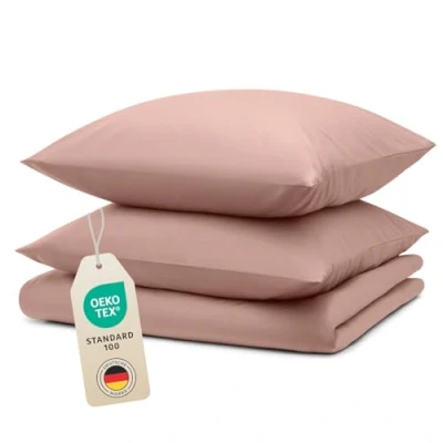 Abbildung von Blumtal Bettwäsche 200x200cm + 2X 80x80cm Kopfkissenbezug Oeko TEX zert. Mikrofaser Set Bettbezug bis 95 C Deckenbezug Kissenbezug 3 teilig Sommerbettwäsche Rosa