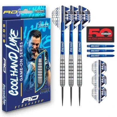 Abbildung von RED DRAGON Luke CoolHand Humphries Game On Series 20g Stahlspitze Satz mit Dart Flüge und Schäften