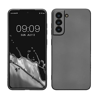 Abbildung von kwmobile Case kompatibel mit Samsung Galaxy S21 FE Hülle Schutzhülle aus Silikon metallisch schimmernd Handyhülle Metallic Grau
