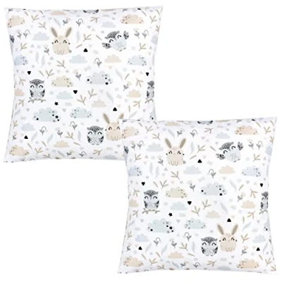 Abbildung von TupTam Kinder Kissenbezug Dekorativ Gemustert mit Hotelverschluss 2er Set, Farbe: Hase/Eule, Größe: 80 x cm