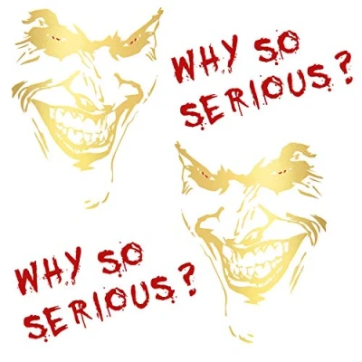 Abbildung von Joker Aufkleber 10x7cm Why so serious Schriftzug Spruch Fahrzeug Dekor Folie für Auto Bus Wohnwagen Kfz Zubehör Autoaufkleber Clown (Gold Metallic, K059 + K060 K061 Set 2x Schrift)