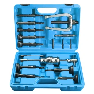 Abbildung von FreeTec 16tlg Innenlager Abzieher Set, 8 58mm Innenabzieher Lager, Grundloch Lagerabzieher Auszieher Werkzeug, Kugellager Innen mit Gleithammer Satz für Auto LKW Motorrad (Blau)