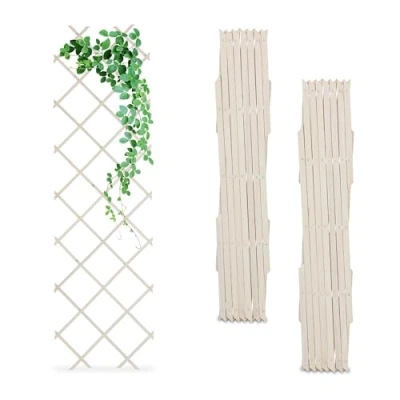Abbildung von Relaxdays Rankgitter, ausziehbar, 3er Set, Rankhilfe Kletterpflanzen, 180x60 cm, Garten, Balkon &amp; Terrasse, Holz, weiß