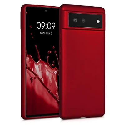 Abbildung von kwmobile Case kompatibel mit Google Pixel 6 Hülle Schutzhülle aus Silikon metallisch schimmernd Handyhülle Metallic Dunkelrot