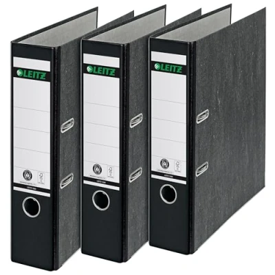 Abbildung von Leitz Qualitäts Ordner, 3er Pack, Wolkenmarmor Papier, A4, 8 cm Rückenbreite, Schwarz, 310305095