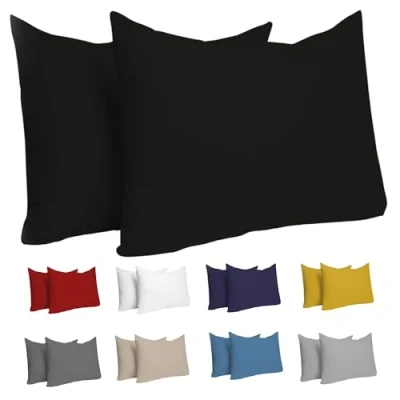 Abbildung von Kissenbezug 50 x 70 cm (Set mit 2) 100% Jersey Baumwolle 150 g/qm Kissenbezüge Schwarz Für Kissen Kissenhülle Resistent und Hypoallergen Dreamzie