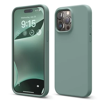 Abbildung von elago Schutzhülle aus Flüssigsilikon, kompatibel mit iPhone 15 Pro Max, Premium Qualität, Rundumschutz [stoßfeste Struktur 4 Schichten], weiches Mikrofaserfutter, Kratzfest (Nachtgrün)