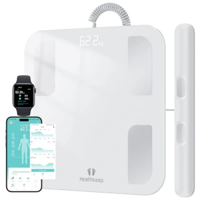 Abbildung von Körperfettwaage Digital Personenwaage Bluetooth mit 8 Elektroden Ganzkörperanalyse Waage APP und Handsensoren Smart Körperwaage für 18 Körperdaten Analysiert, BMI, Gewicht, Muskelmasse