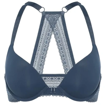 Abbildung von DOBREVA Damen Vorderverschluss Push Up BH mit Bügel Soft T Shirt Tiefen Ausschnitt BHS Neckholder Gepolsterter Sargasso 70A