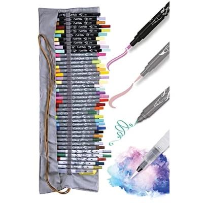 Abbildung von Online 40+1 Handlettering Set, bunte Calli.Brush &amp; Calli.Twin Pinsel Stifte, Waterbrush Pen für Aquarell, Kalligrafie Set in Roll Pouch Geschenkverpackung, Bullet Journal Stifte
