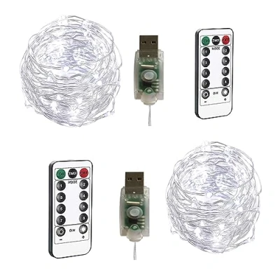 Abbildung von BXROIU 2 x 100LEDs Lichterkette USB 10 Meter Silbernedraht mit Fernbedienung Timer 8 Programm und Dimmen (Kaltes Weiß)