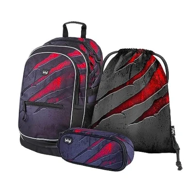 Abbildung von Baagl Schulrucksack Set 3 Teilig, Schultasche für Grundschule Volksschule, Ranzen mit Brustgurt, Ergonomischer Schulranzen (Volcano 3)