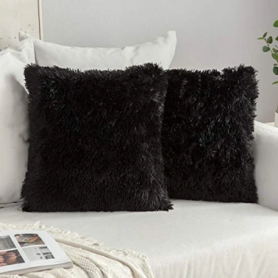 Abbildung von MIULEE 2er Set Kissenbezüge Künstlich Pelz Sofakissen Dekorative Dekokissen Kuschelkissen Plüschkissen Kuschelig Couchkissen Superweich Kissen Flauschig Kissenbezug für Sofa 45x45 cm Schwarz