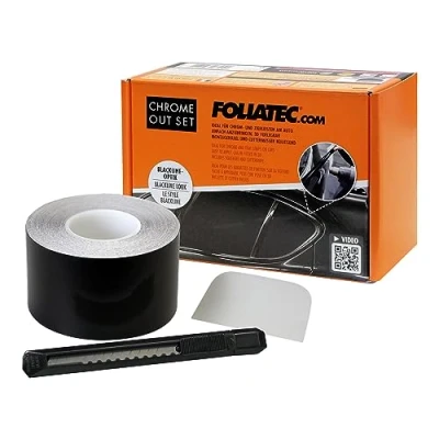 Abbildung von FOLIATEC Chrome Out Set Auto Zierleisten Folie Zierstreifen zum Folieren von Chromleisten, schwarz matt, 15m x 5cm