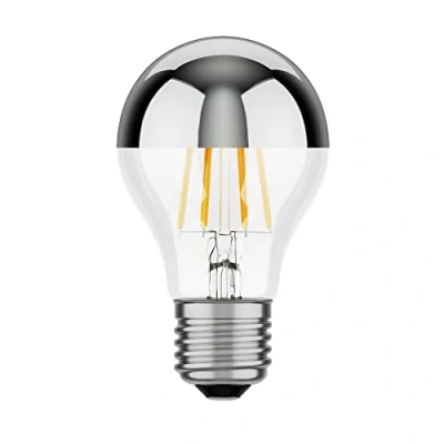 Abbildung von ledscom.de E27 LED Leuchtmittel, A60, warmweiß (2700 K), 6 W, 667lm, Kopfspiegel (silber), Birnen Form, Glüh Faden, Edinson, Glas, LED, Glühbirne, Sockel, Energie Sparlampe, Classic, Bulb
